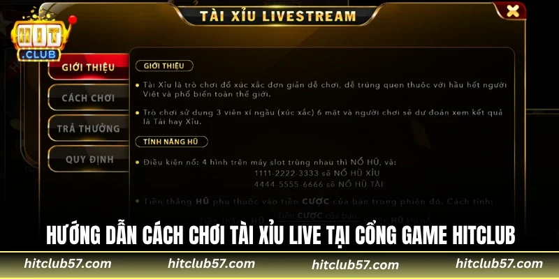 Hướng dẫn cách chơi tài xỉu livestream HitClub